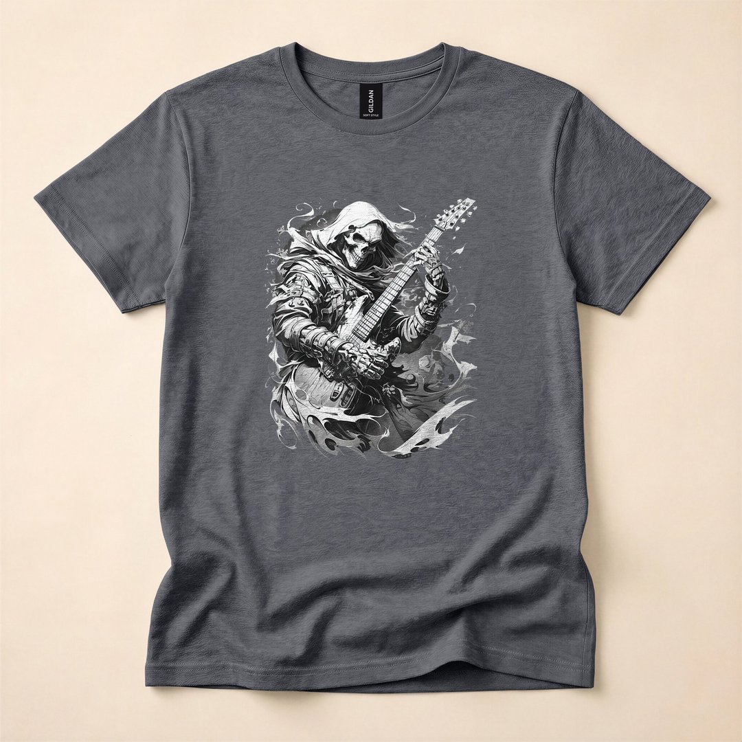 Skeleton Rock Star Shredding a Guitar Funny Halloween T-Shirt - photo 4