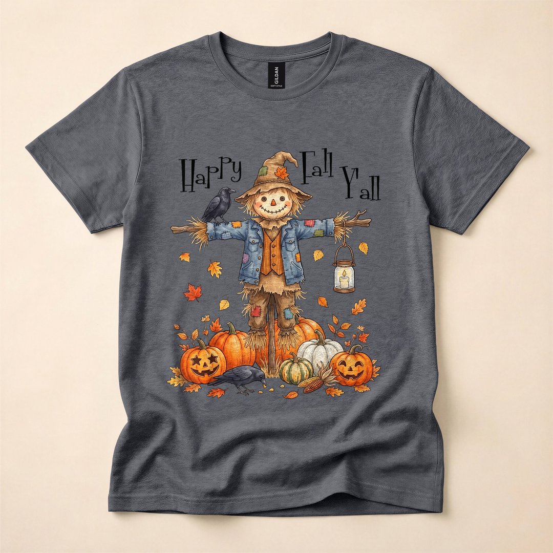 Happy Fall Y'all Scarecrow Pumpkin Halloween T-Shirt - photo 5