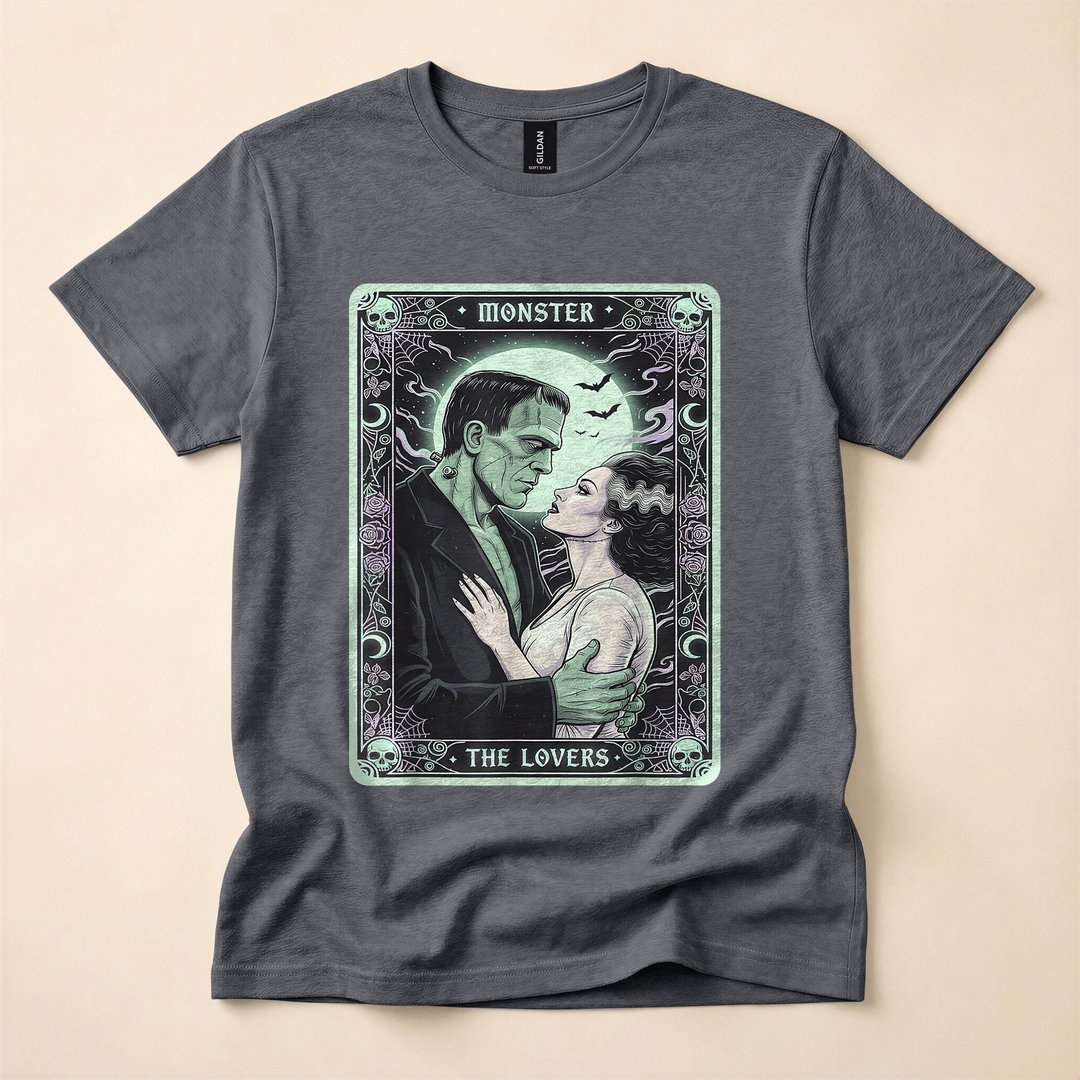 Frankenstein and His Bride The Lovers Tarot Card T-Shirt - photo 4