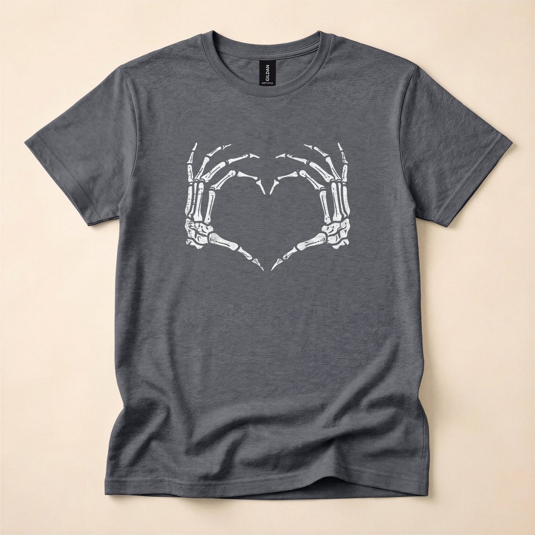 Skeleton Hands Heart Sign Retro Halloween T-Shirt - photo 4