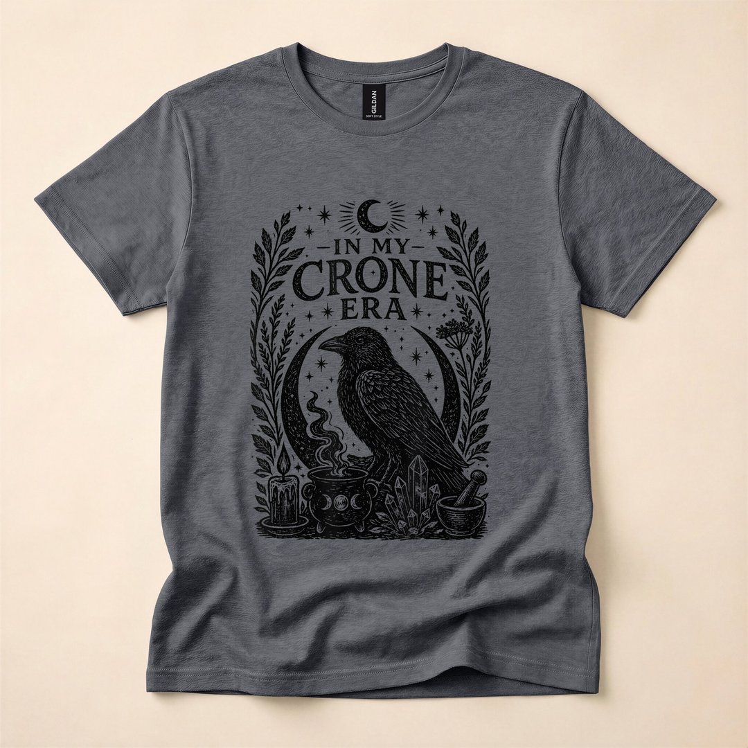 In My Crone Era Witchy Raven Cauldron Goth T-Shirt - photo 5