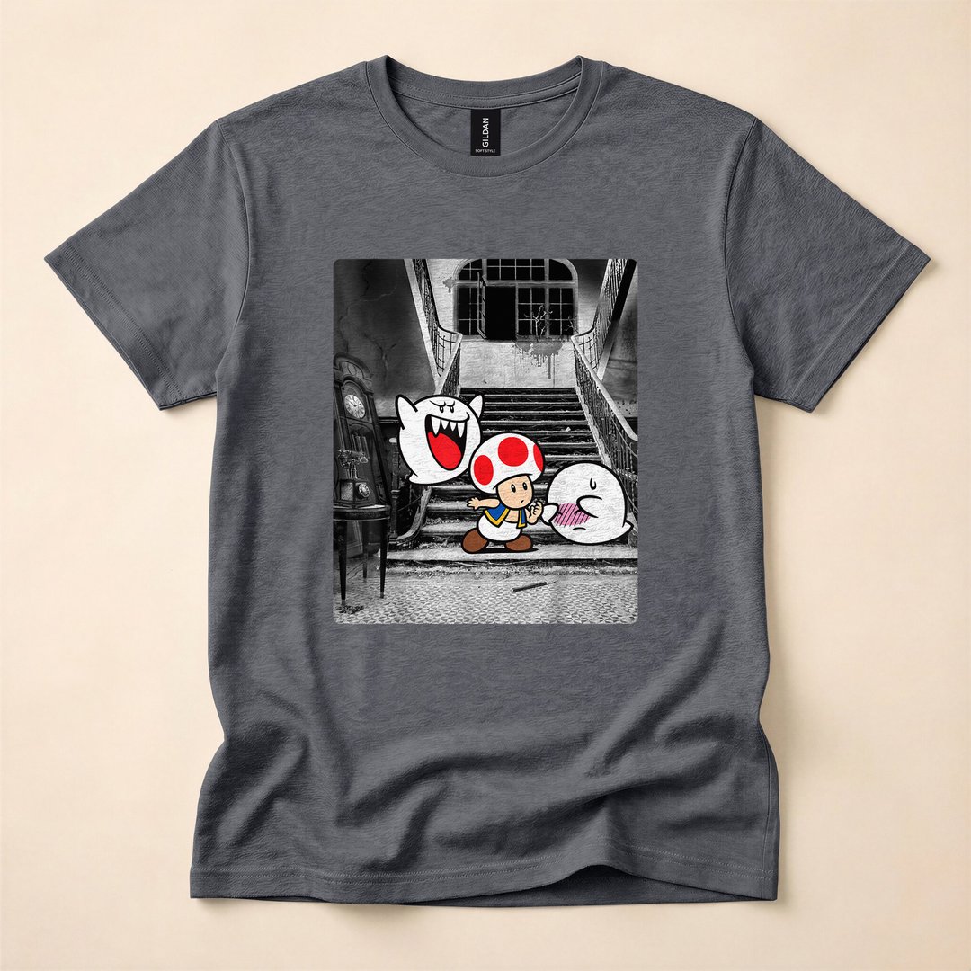 Toad and Boo Haunted Mansion Portrait Halloween T-Shirt - photo 4