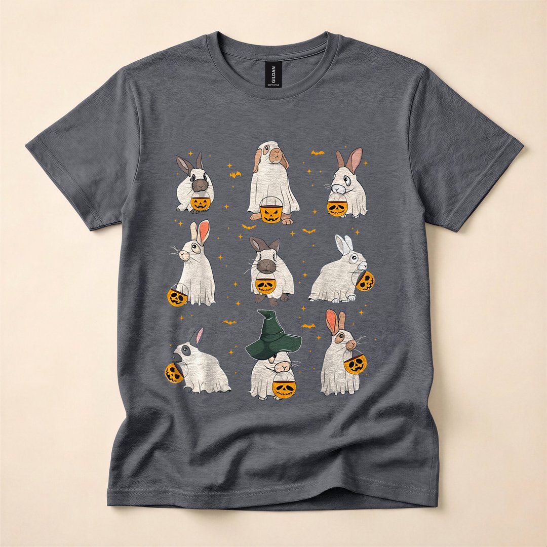 Cute Fall Bunny Ghost Rabbit Spooky Season T-Shirt - photo 4