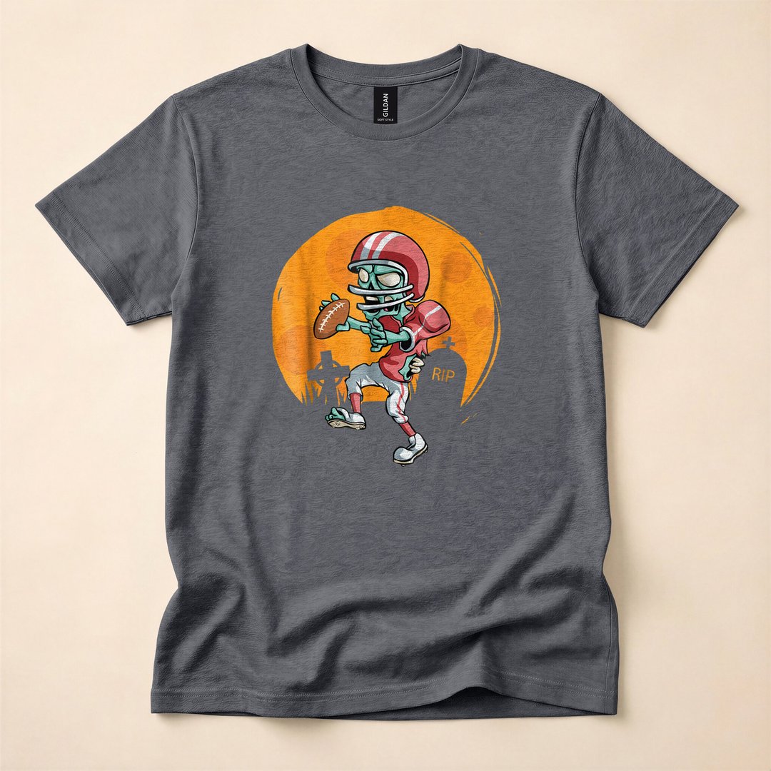 Zombie Football Player Funny Sports Halloween T-Shirt - photo 4