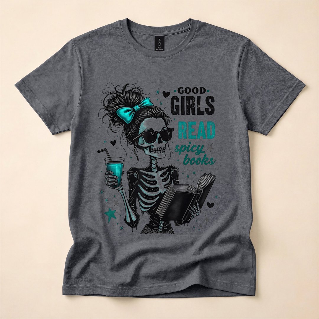 Good Girls Read Spicy Books Gothic Skeleton Halloween T-Shirt - photo 5