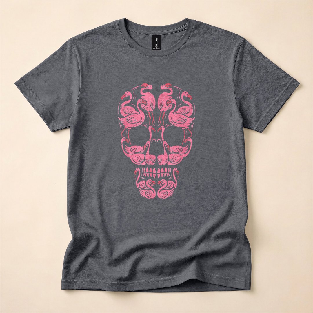 Pink Flamingo Skull Breast Cancer Awareness Halloween T-Shirt - photo 4