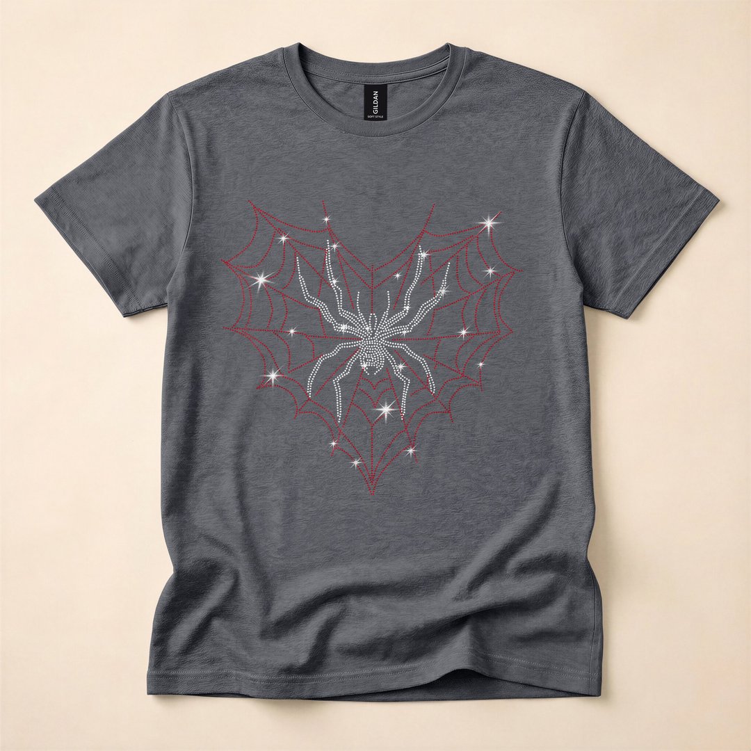 Cute Heart Spider Web Cobweb Halloween T-Shirt - photo 4
