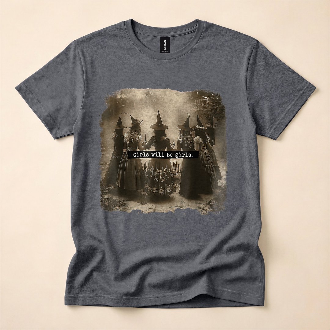 Girls Will Be Girls Witch Halloween T-Shirt, Funny Witchy Spooky Season Graphic Tee - photo 4
