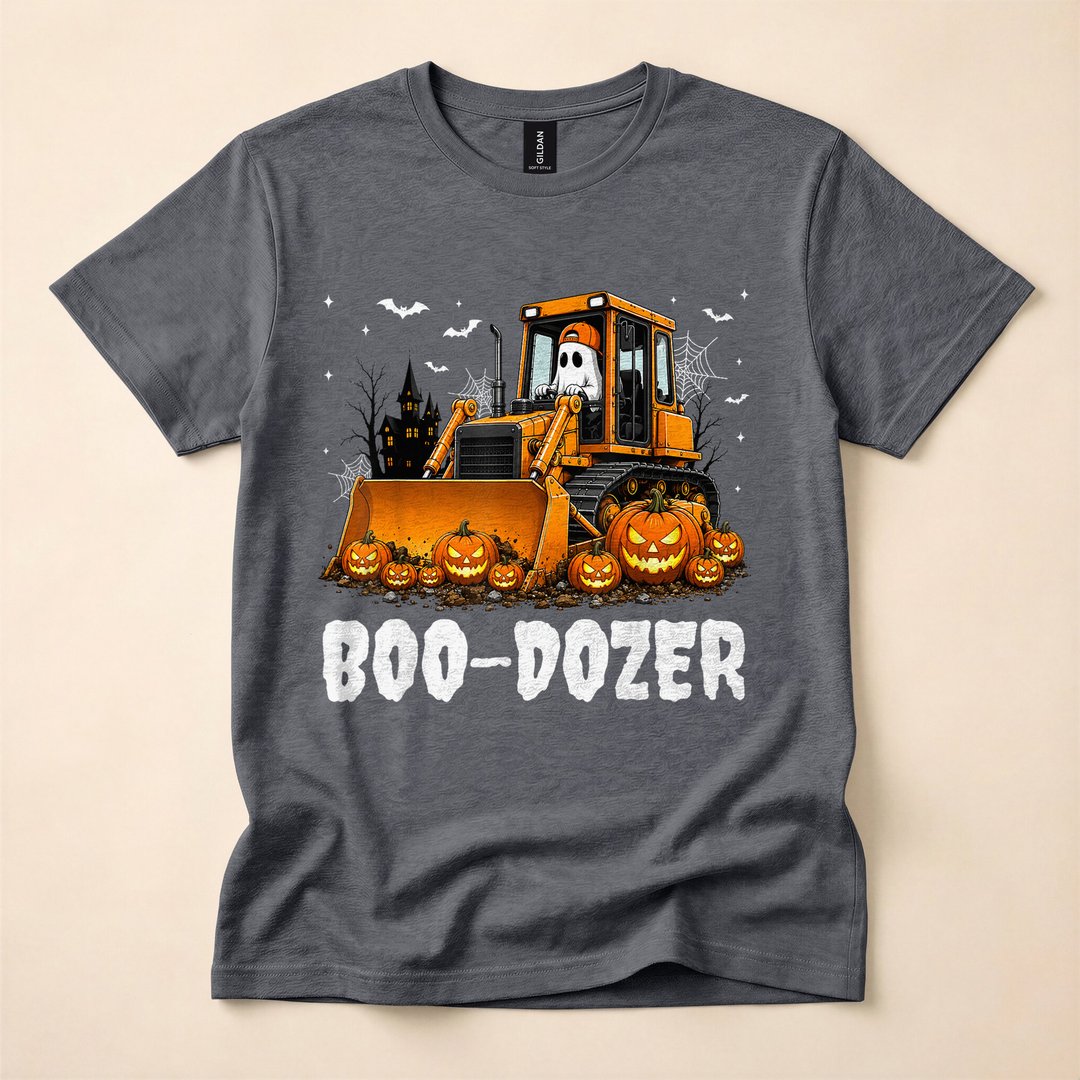 Boo-Dozer Ghost Bulldozer Halloween Construction T-Shirt - photo 4