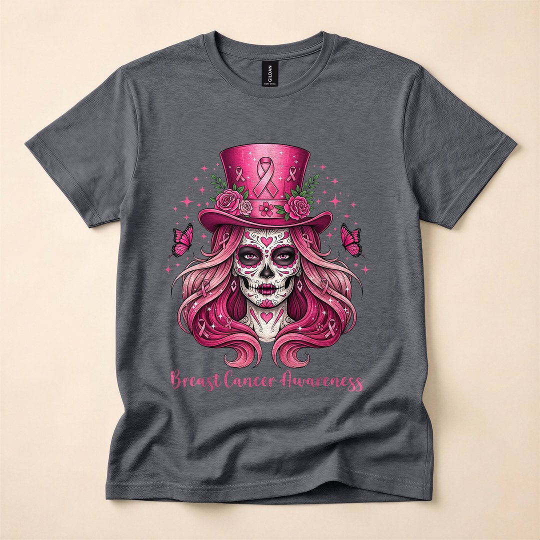 Skull Pink Ribbon Breast Cancer Awareness Skeleton T-Shirt - photo 4