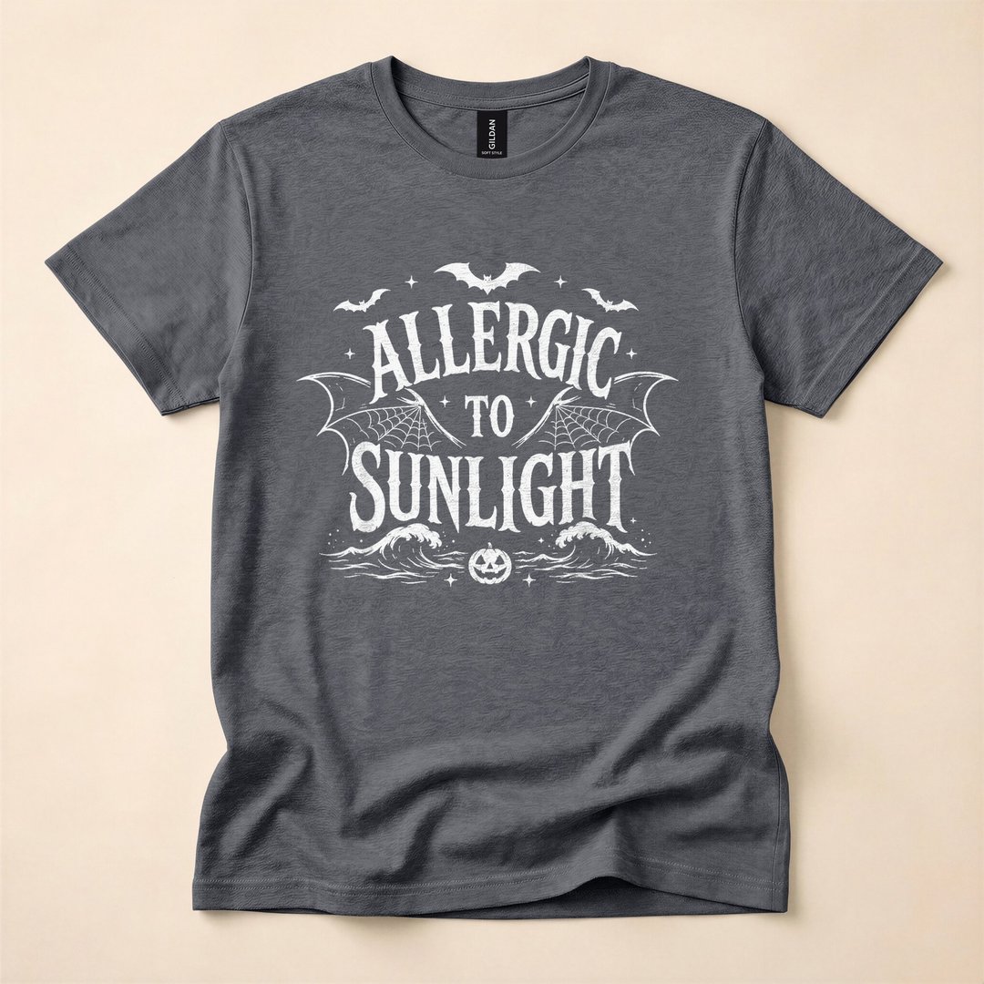 Allergic to Sunlight Gothic Vampire Funny Halloween T-Shirt - photo 4