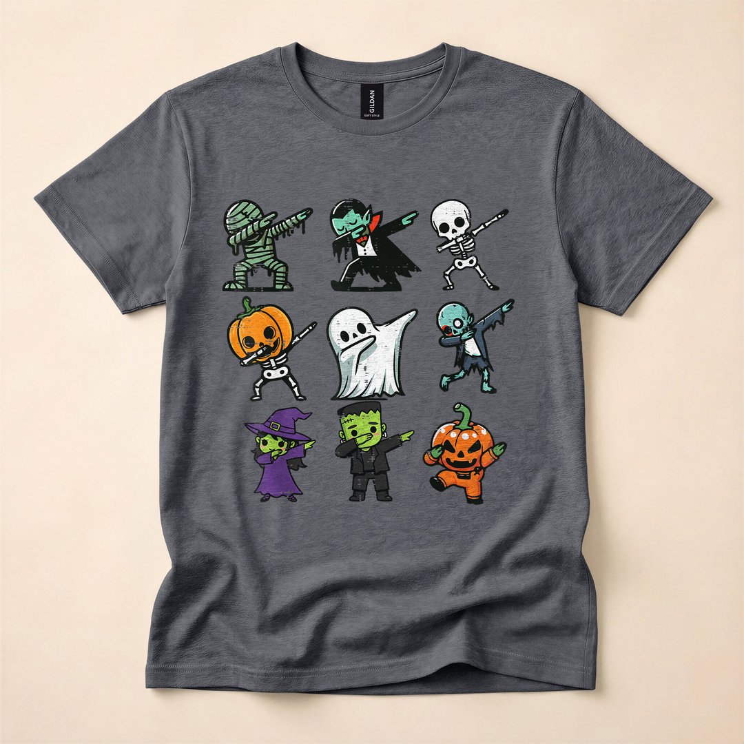Dabbing Ghost Pumpkin Skeleton Kids Halloween T-Shirt - photo 4