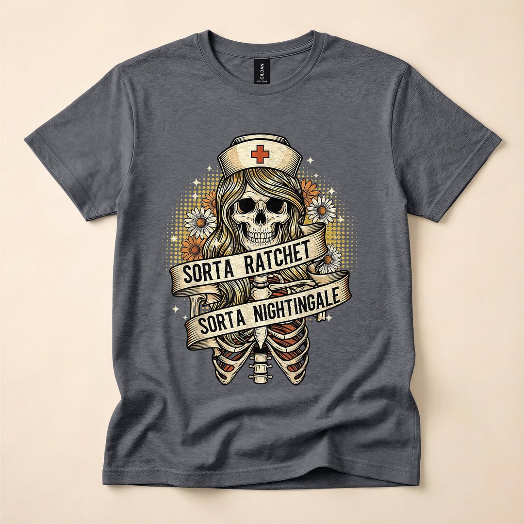 Sorta Ratchet Sorta Nightingale Nurse Halloween T-Shirt, Funny Vintage Spooky Season Tee - photo 4