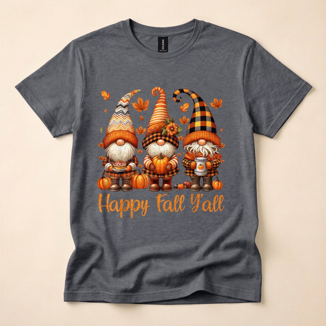 Happy Fall Y'all Gnome and Pumpkin Autumn T-Shirt - photo 4