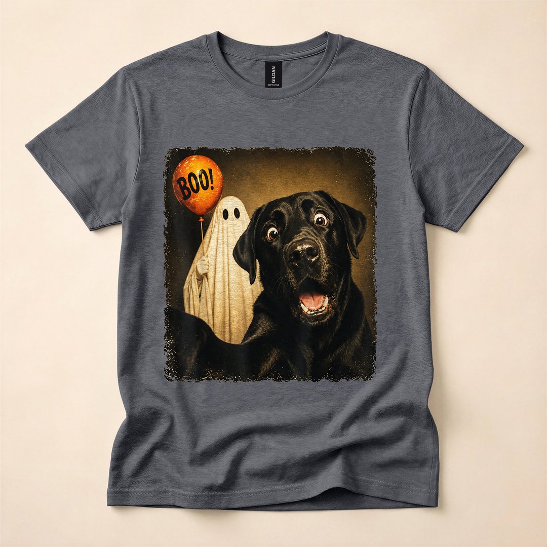 Black Labrador Ghost Selfie Boo Dog Halloween Meme T-Shirt - photo 4