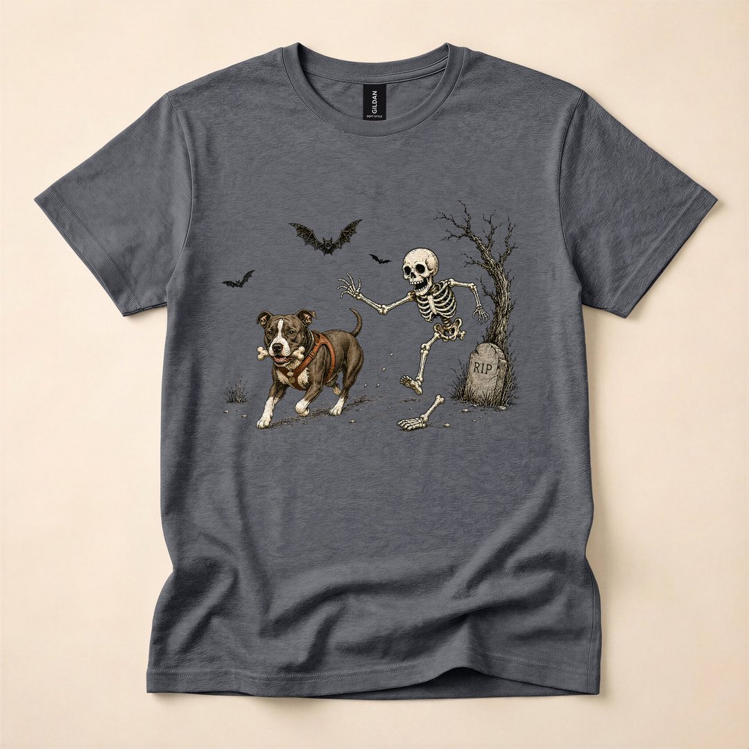 Halloween Dog Steals Skeleton Bone Spooky Pet T-Shirt - photo 4