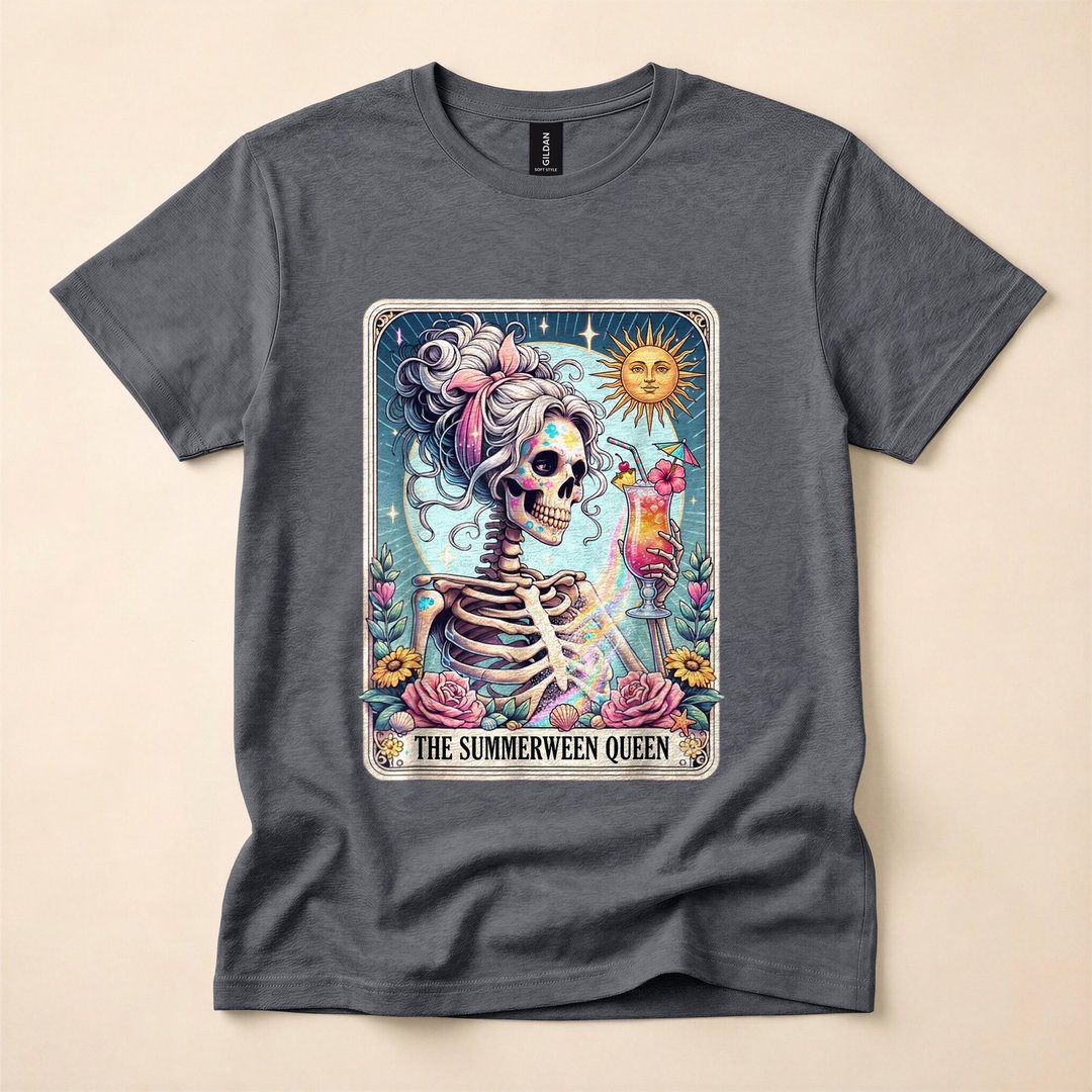 Summerween Skeleton Tarot Card Spooky Ghoul T-Shirt - photo 4