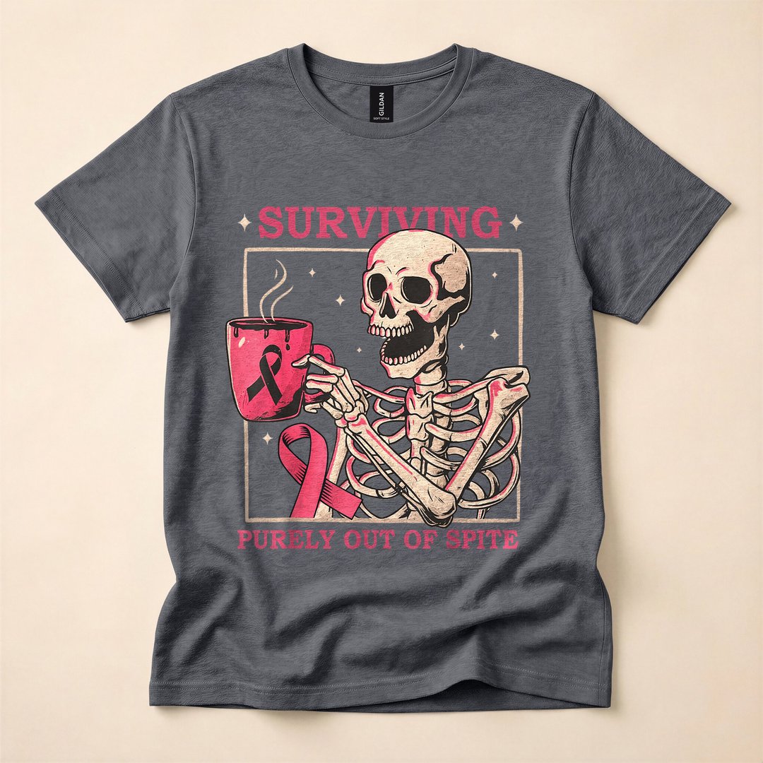 Surviving Purely Out of Spite Funny Skeleton T-Shirt - photo 4