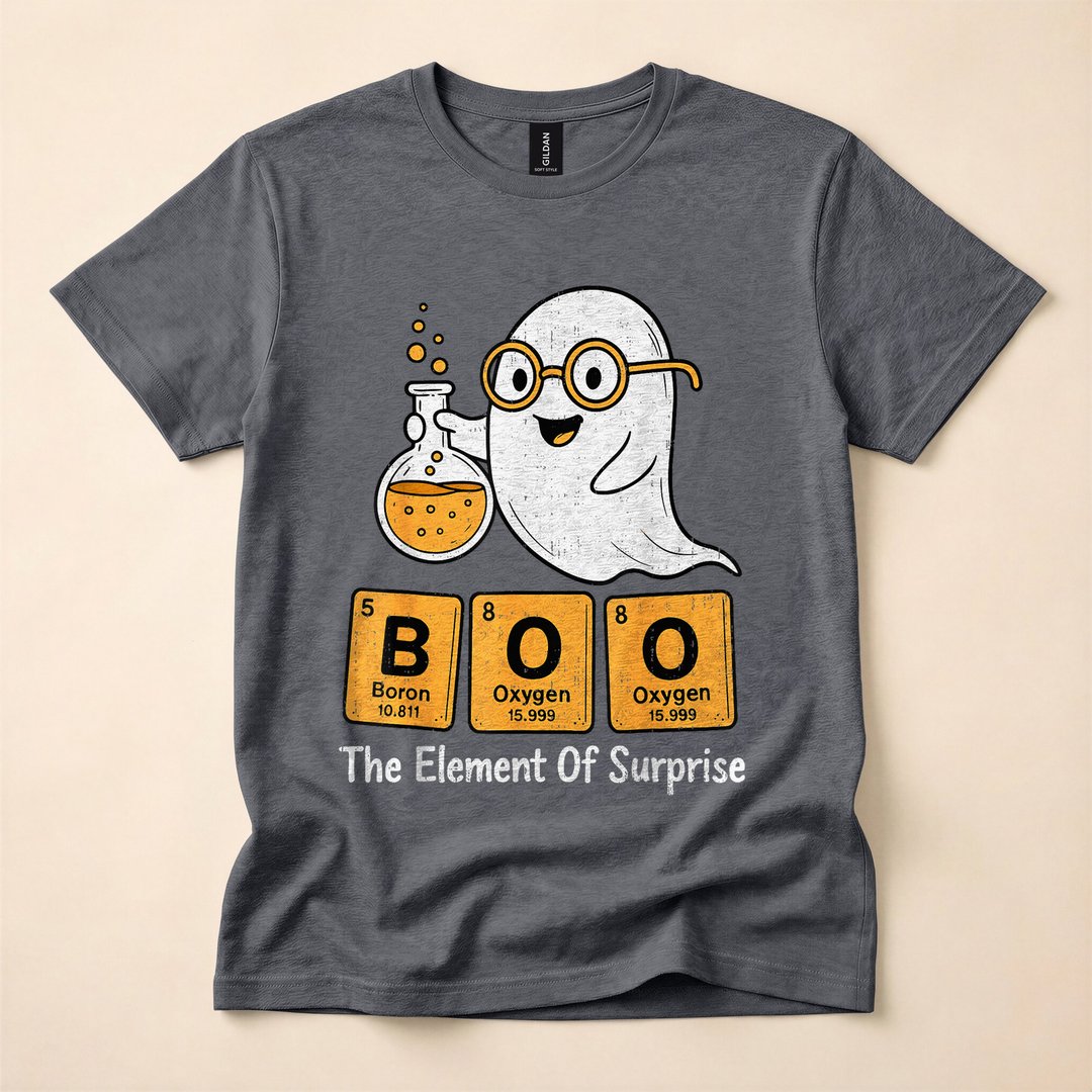 Boo Ghost Chemistry Pun Periodic Table Halloween T-Shirt - photo 4