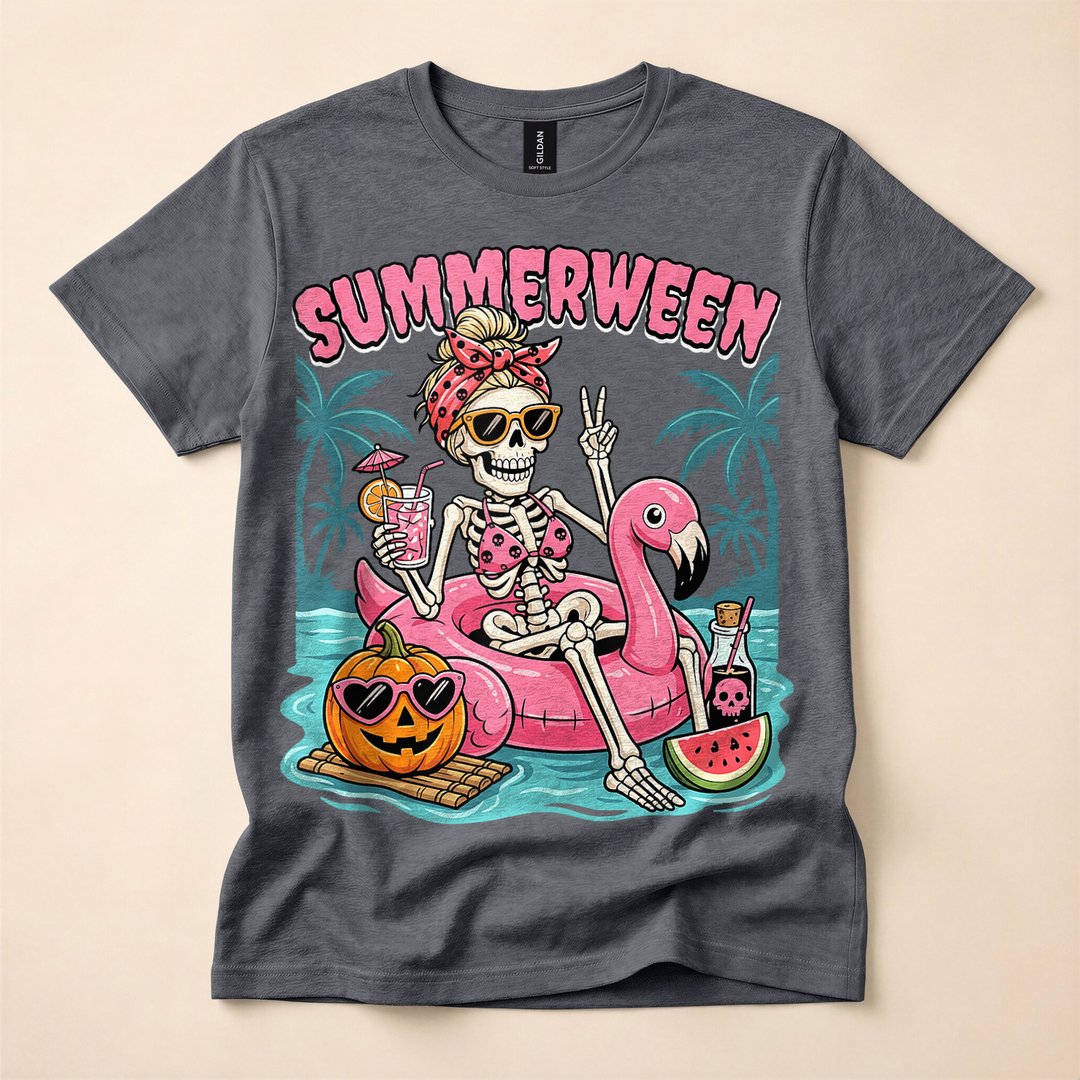 Summerween Skeleton Beach Party Funny T-Shirt - photo 4