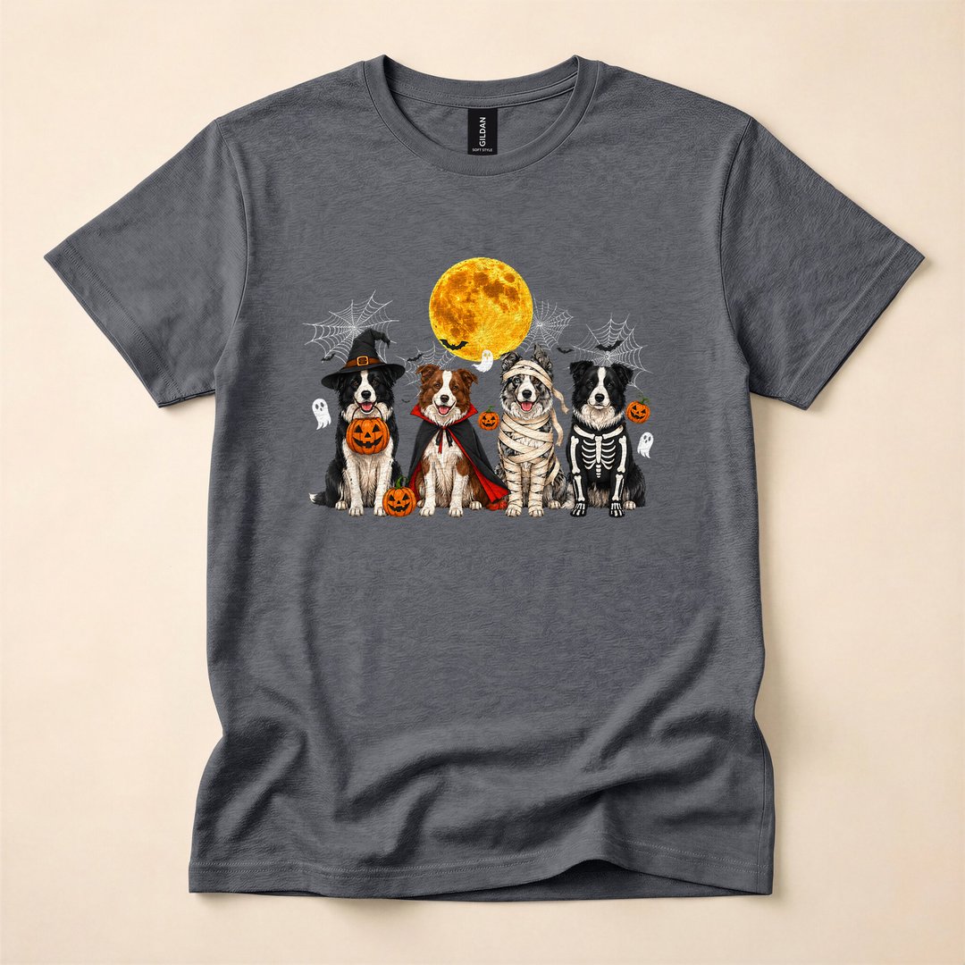 Border Collie Ghost Witch Mummy Vintage Halloween T-Shirt - photo 4
