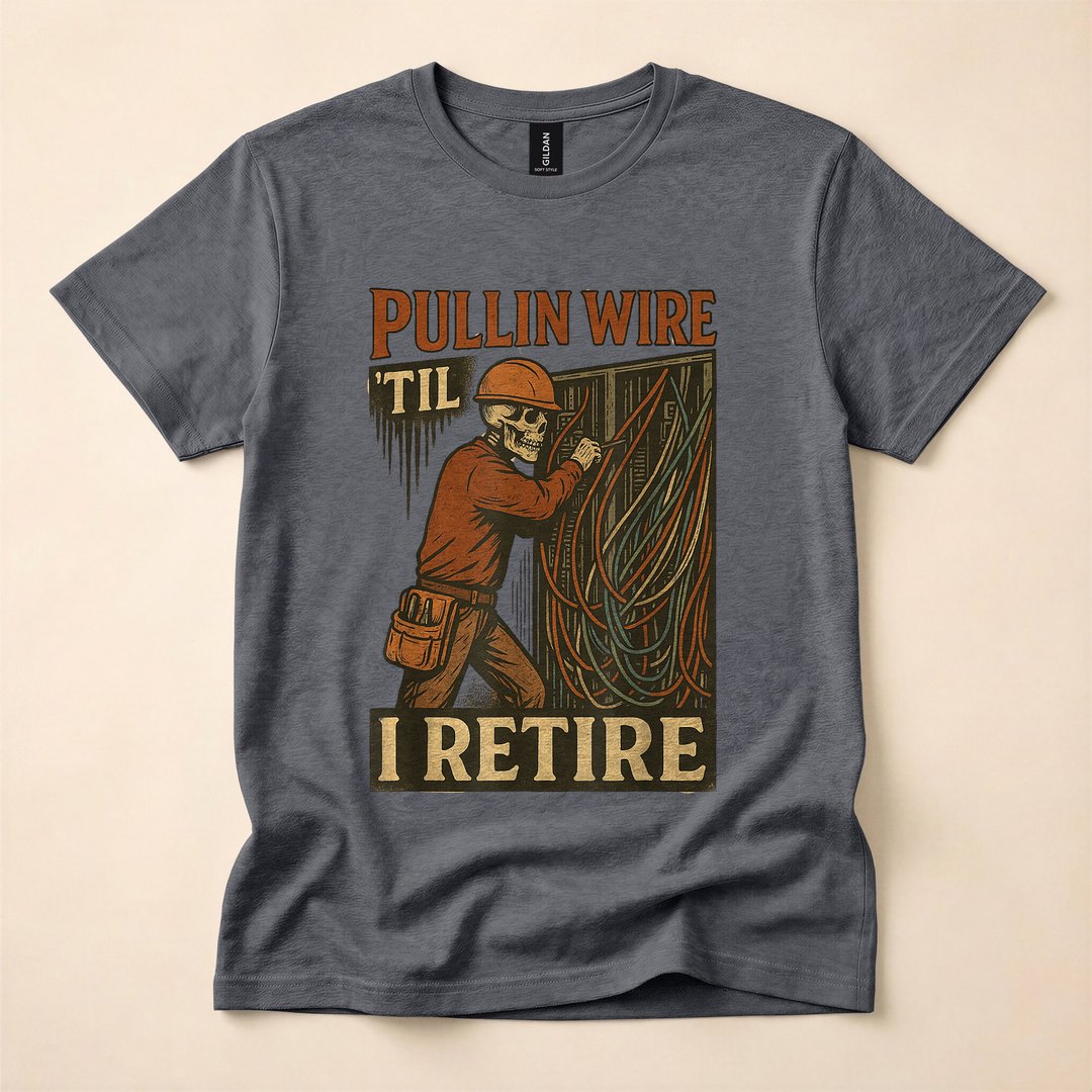 Pullin Wire Til I Retire Skeleton Electrician T-Shirt - photo 4