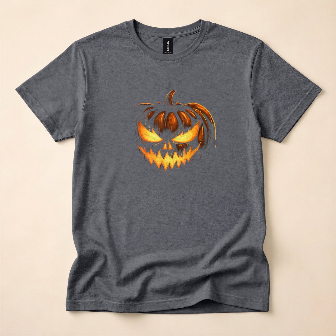 Scary Carved Jack-o'-Lantern Pumpkin Face Halloween T-Shirt - photo 4