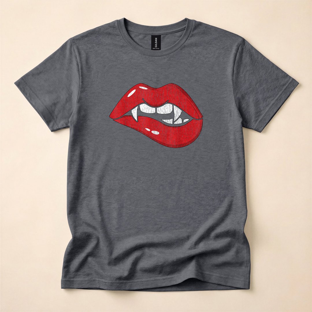 Retro Dracula Vampire Bite Red Lips Halloween T-Shirt - photo 4