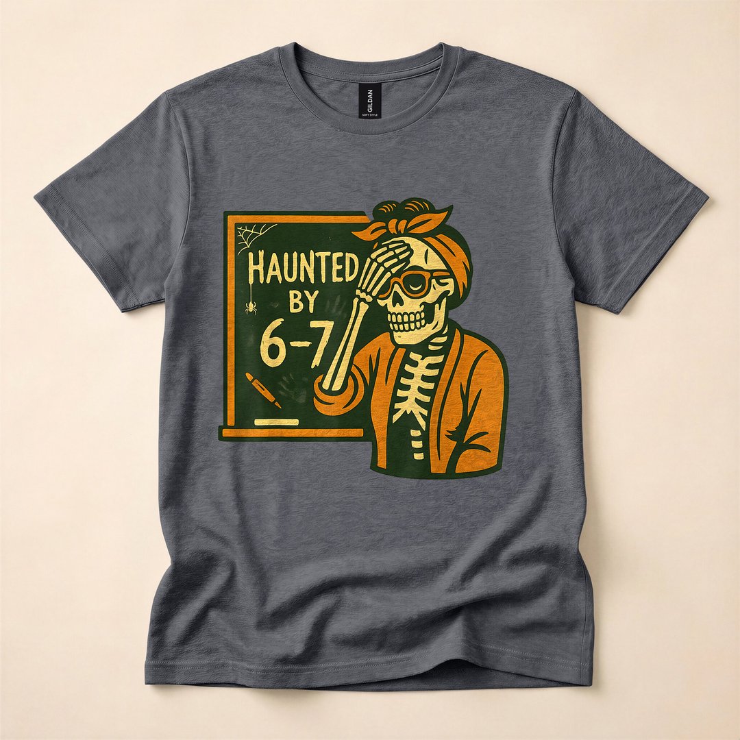 Haunted by 6-7 Funny Teacher Halloween Skeleton T-Shirt - photo 4