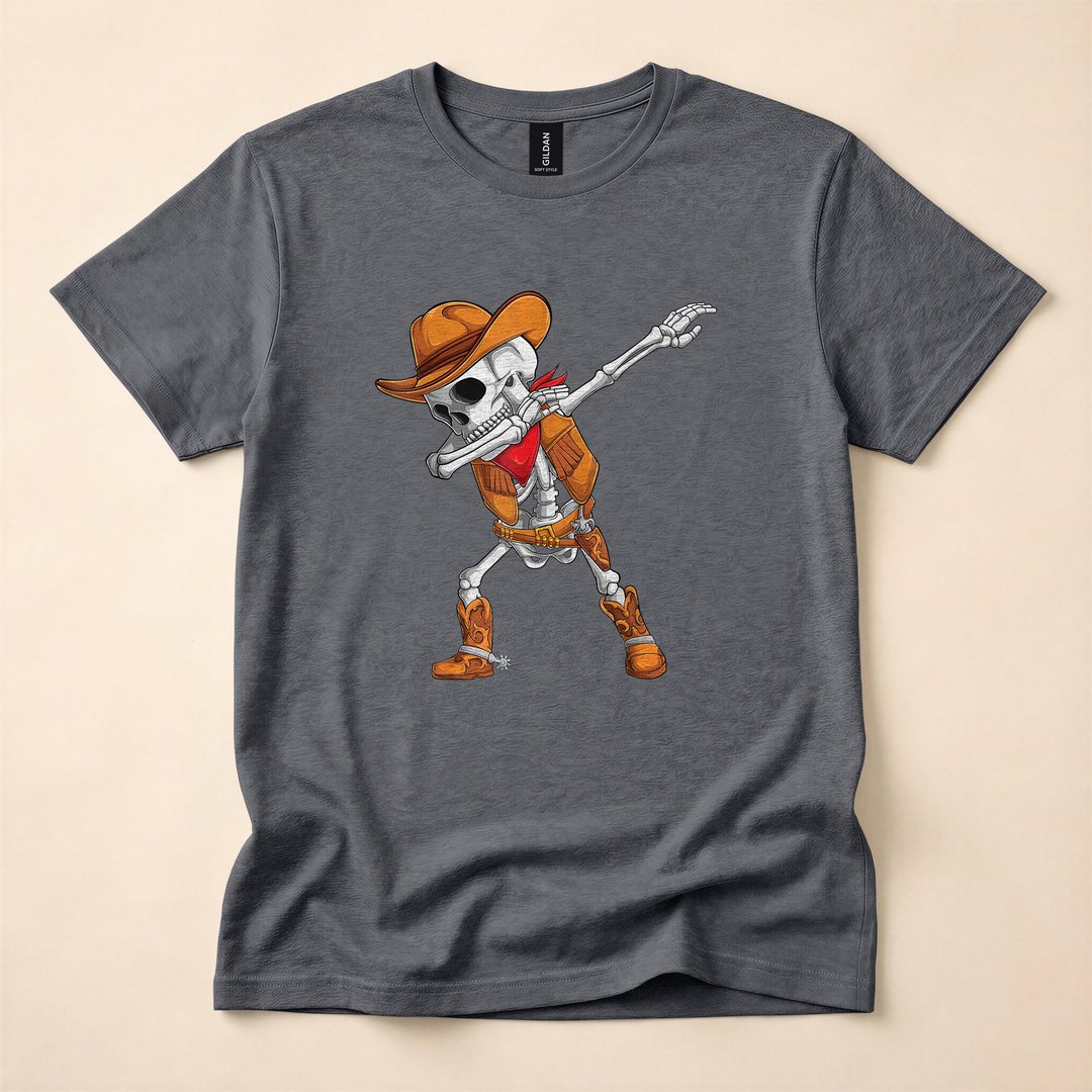 Dabbing Skeleton Cowboy Funny Halloween T-Shirt - photo 4