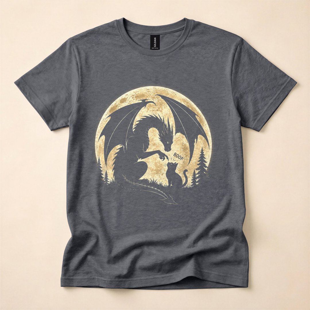 Retro Dragon Boops Cat Under the Moon Gothic T-Shirt - photo 4