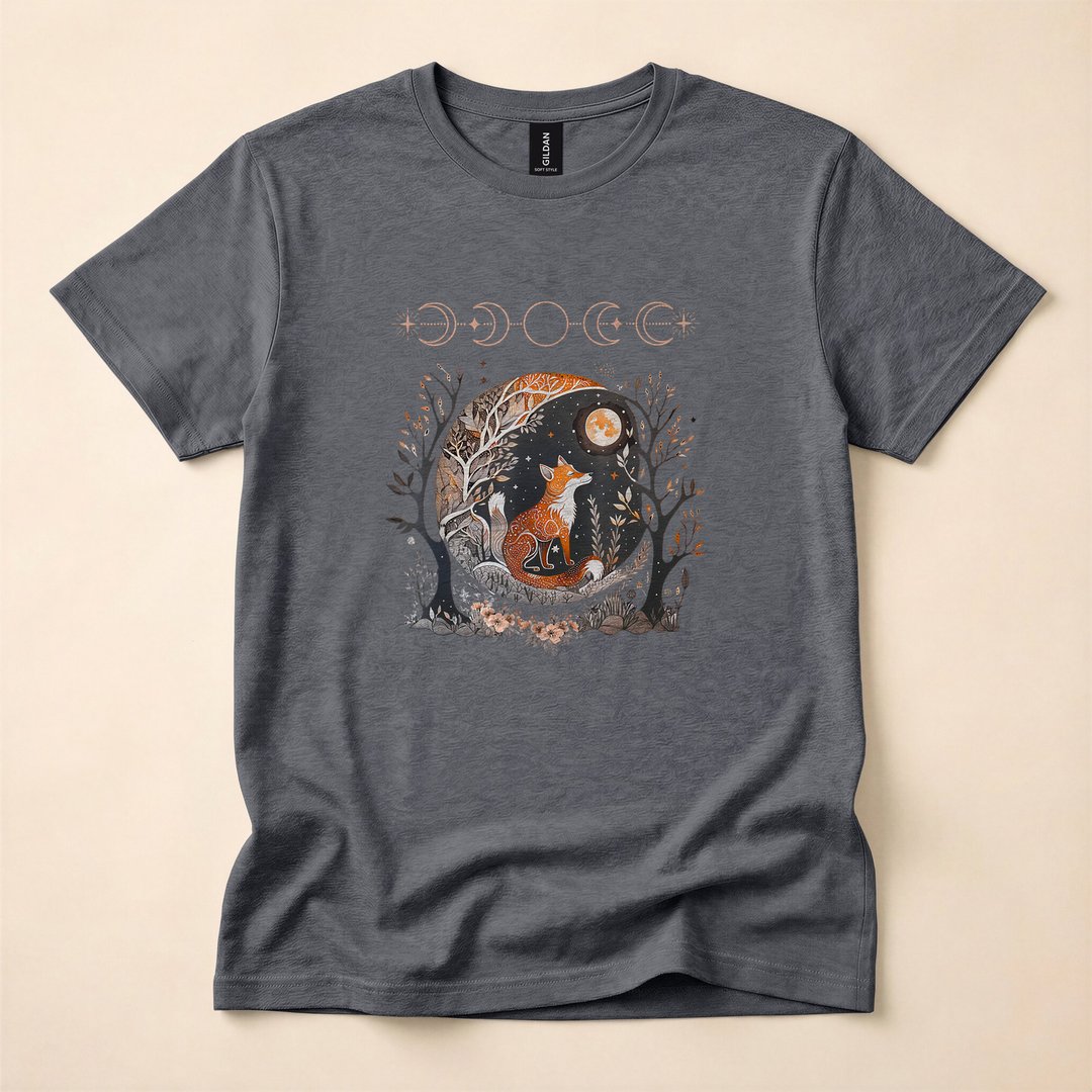 Witchy Moon Cottagecore Floral Fox Aesthetic T-Shirt - photo 4
