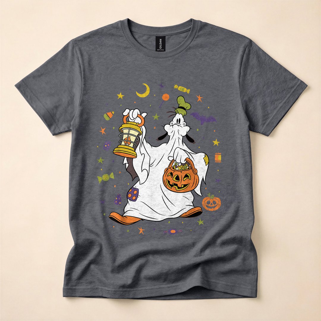 Goofy Halloween Ghost Trick-or-Treat Icons T-Shirt - photo 4
