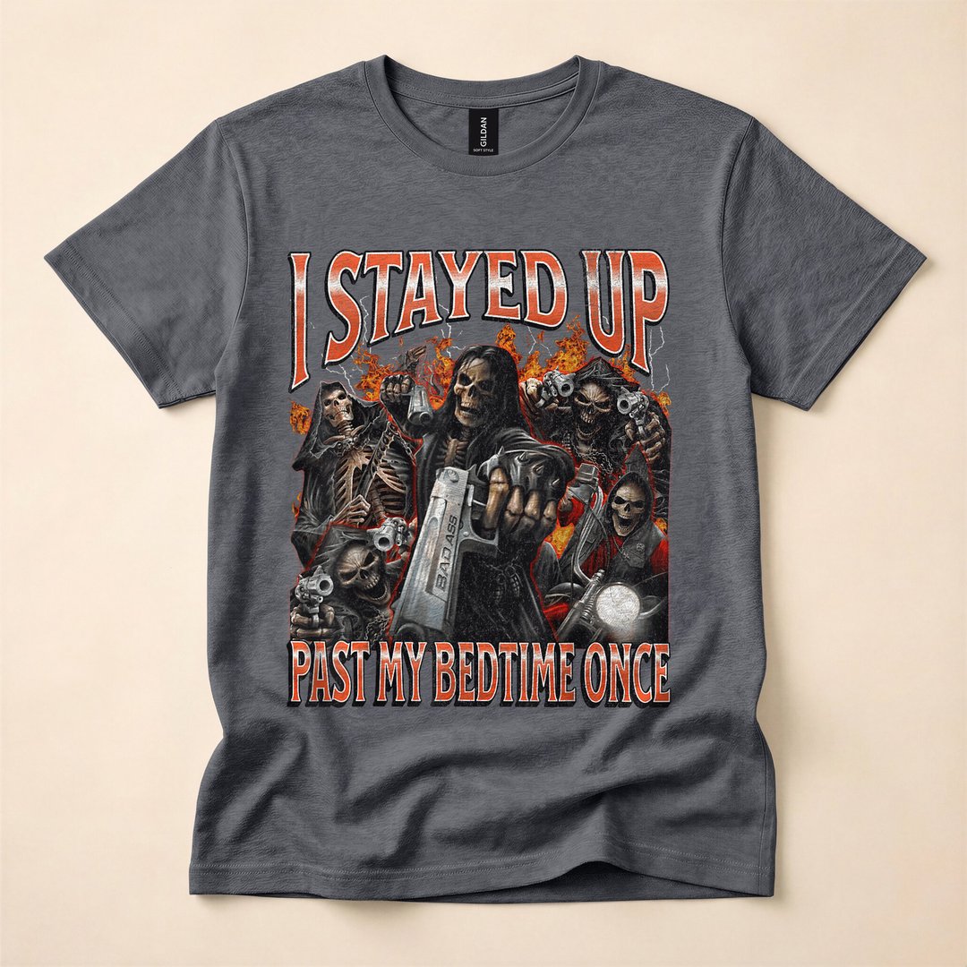 I Stayed Up Past My Bedtime Funny Skeleton Meme T-Shirt - photo 4