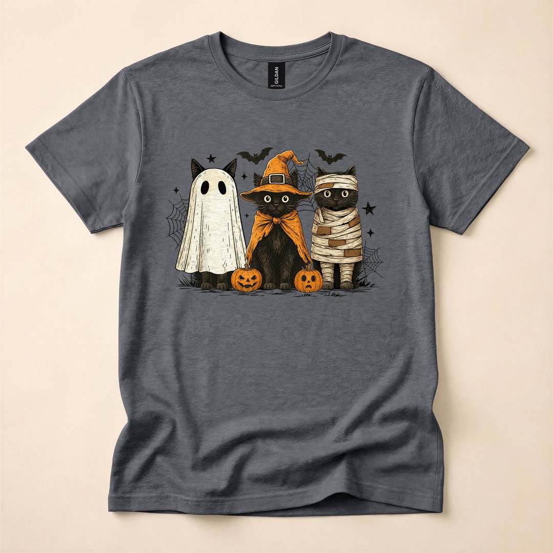 Retro Black Cat Witch and Pumpkin Halloween T-Shirt - photo 5