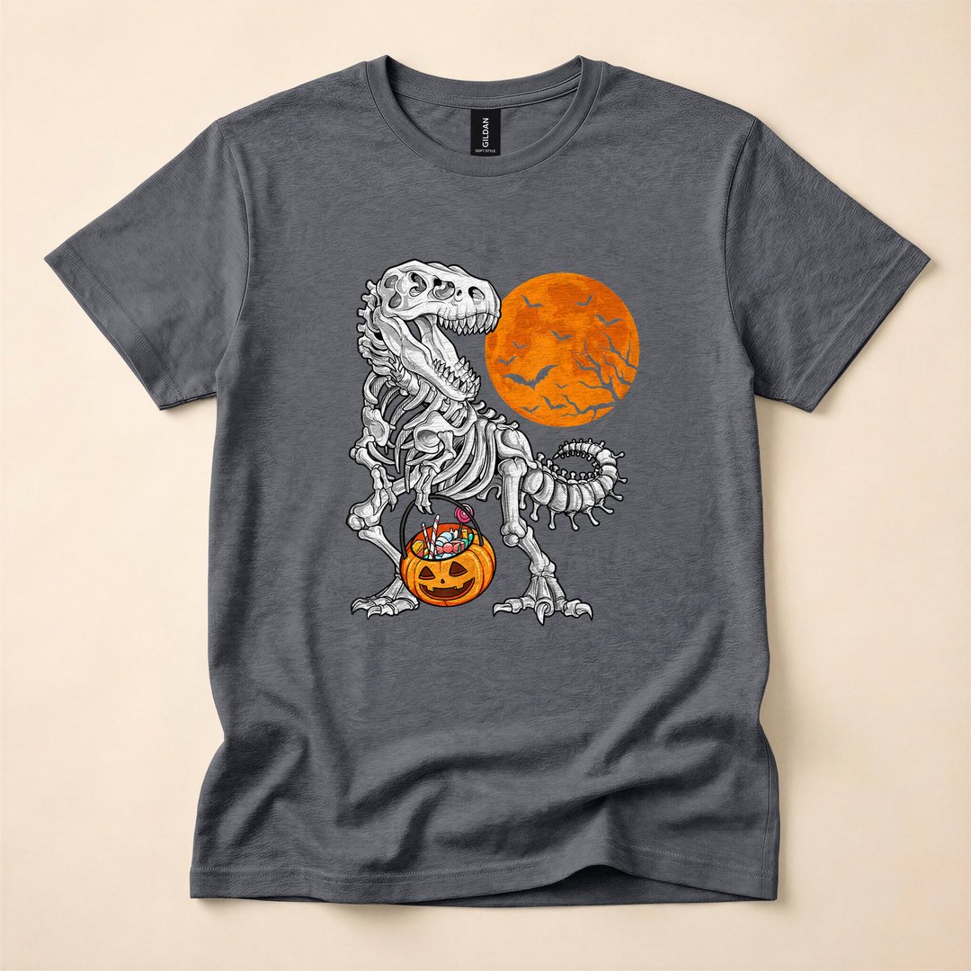 Dinosaur Skeleton T-Rex Scary Halloween Kids T-Shirt - photo 4