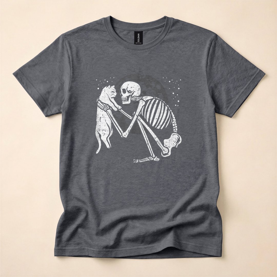 Skeleton Cat Skull Cute Goth Halloween T-Shirt - photo 4