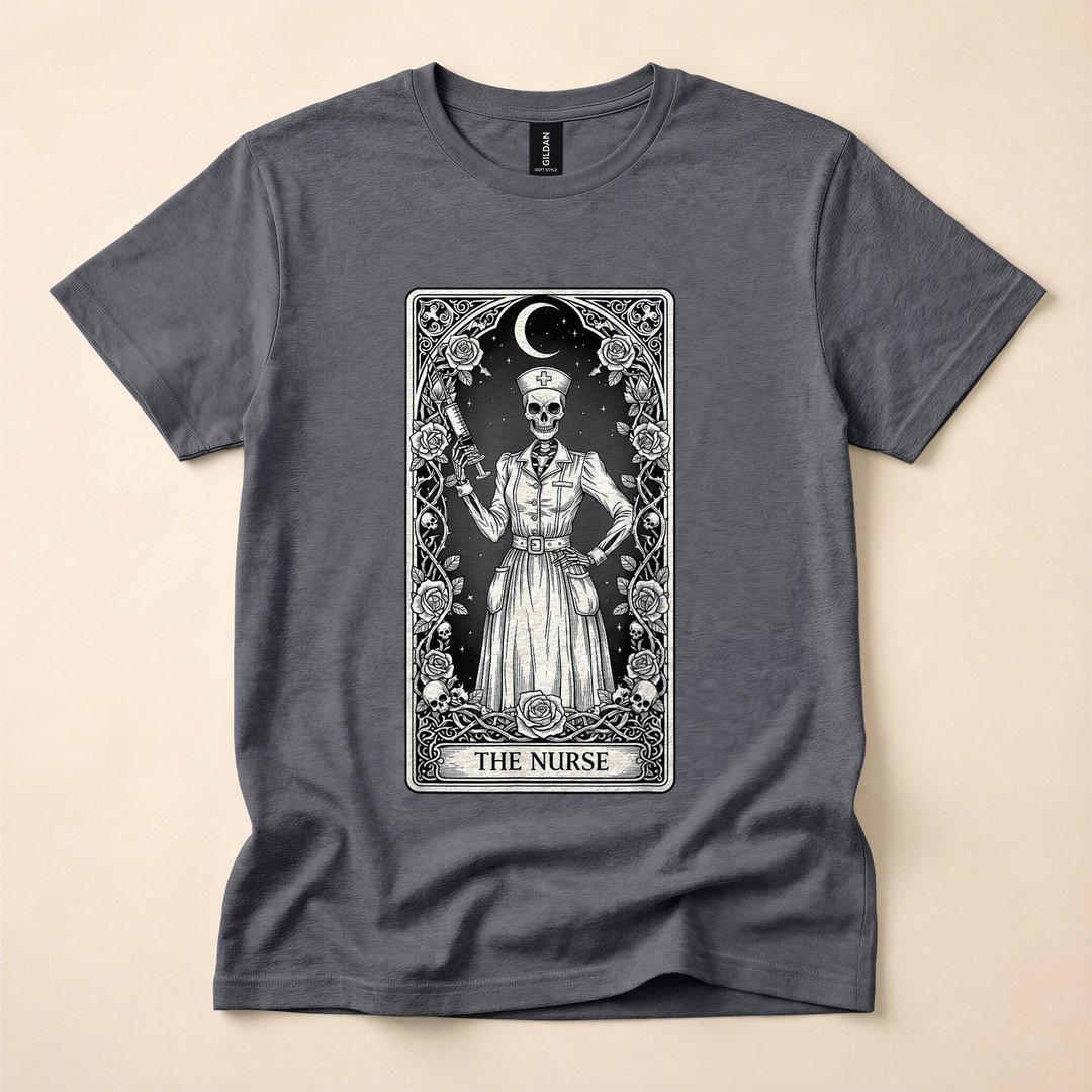 The Nurse Skeleton Tarot Card Gothic T-Shirt - photo 4