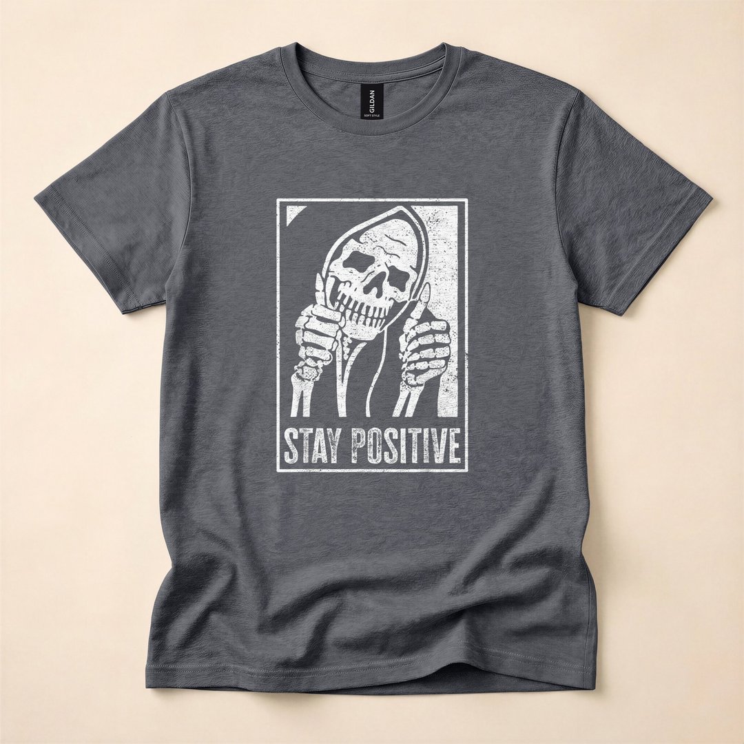 Stay Positive Funny Skeleton Skull Halloween T-Shirt - photo 4