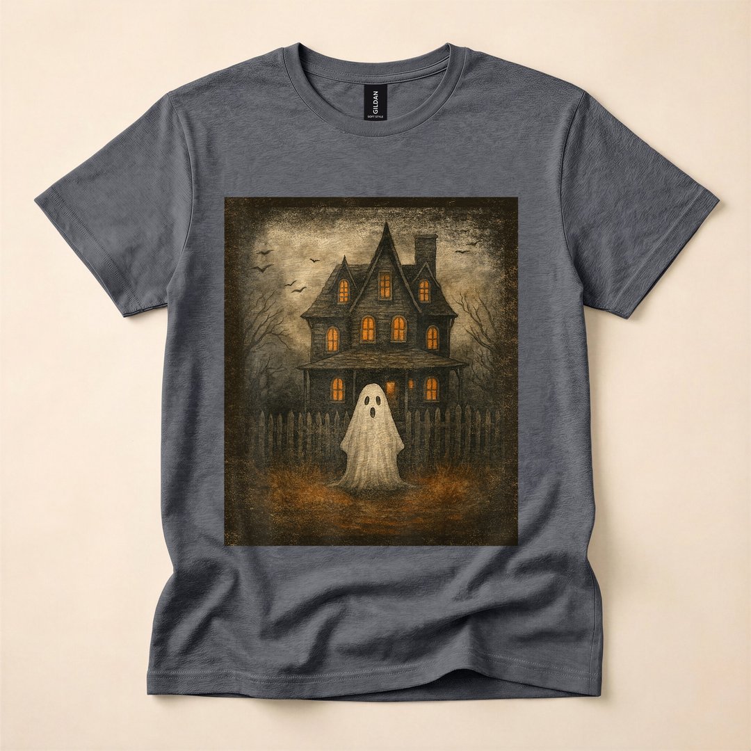 Vintage Ghost Boo Haunted House Halloween T-Shirt - photo 4