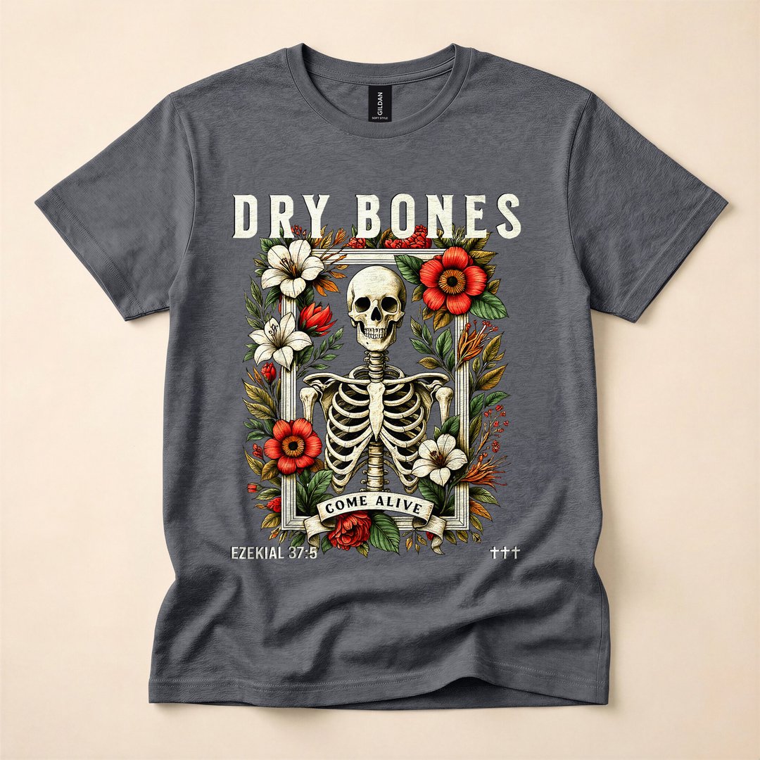 Dry Bones Come Alive Funny Floral Skeleton T-Shirt - photo 4
