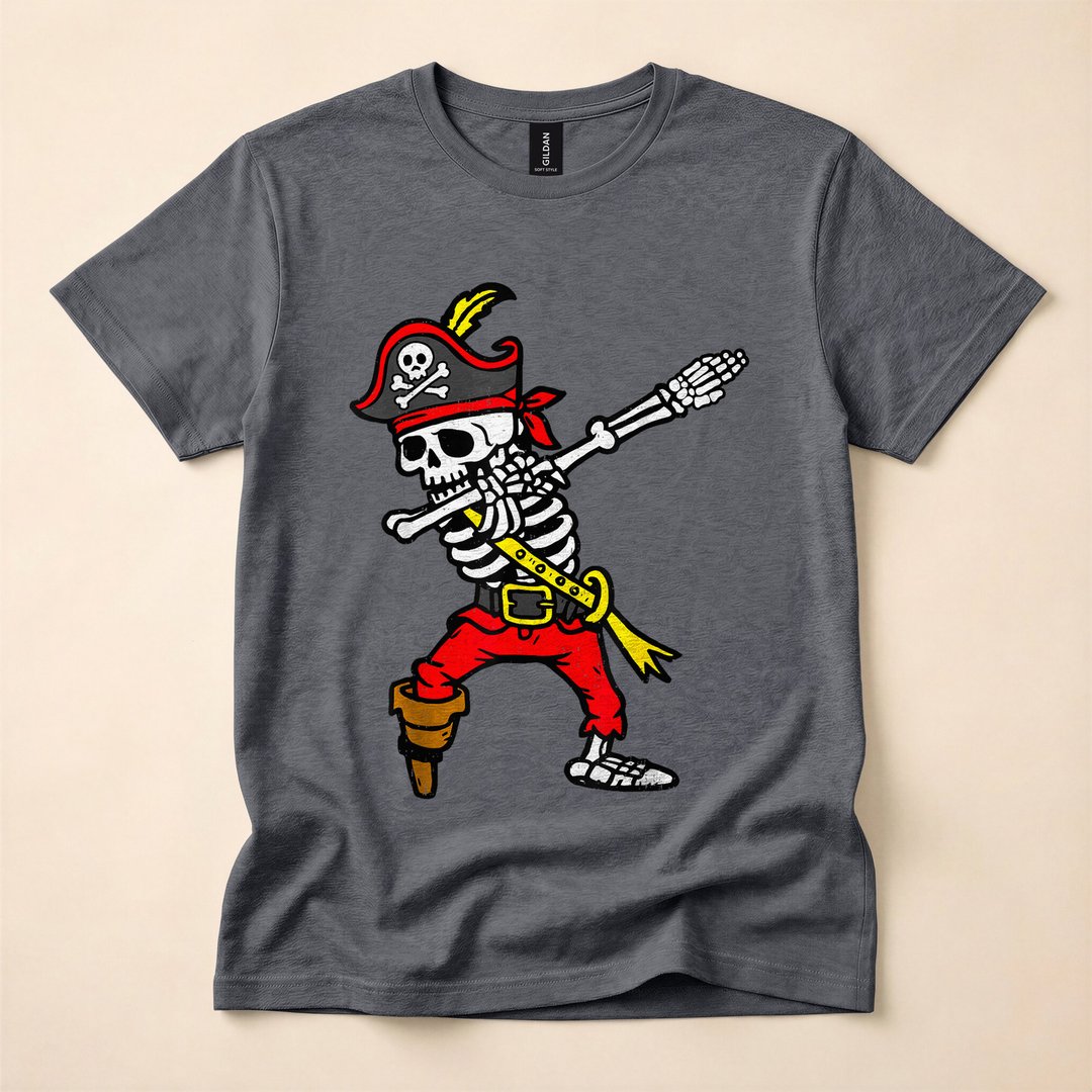 Dabbing Skeleton Pirate Funny Halloween Costume T-Shirt - photo 4