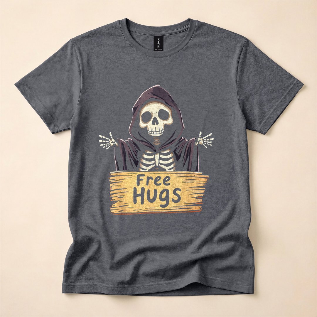 Free Hugs Cartoon Skeleton Funny Halloween T-Shirt - photo 4