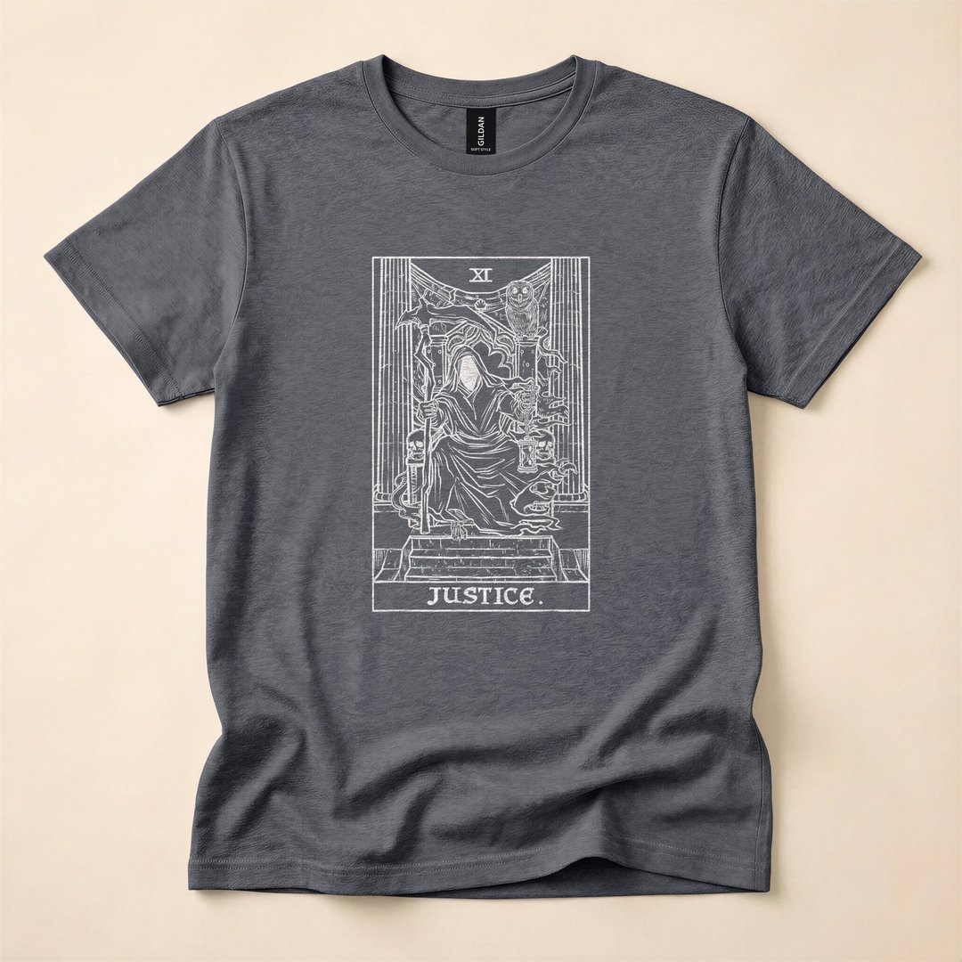 Grim Reaper Justice Tarot Card Gothic Halloween T-Shirt - photo 4