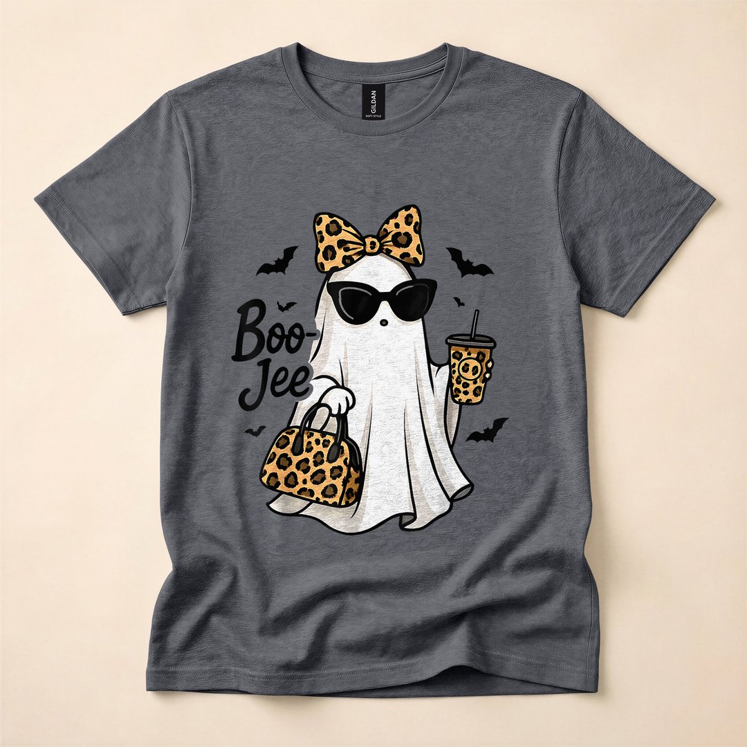 Boo-Jee Ghost with Coffee Coquette Bow Halloween T-Shirt - photo 5
