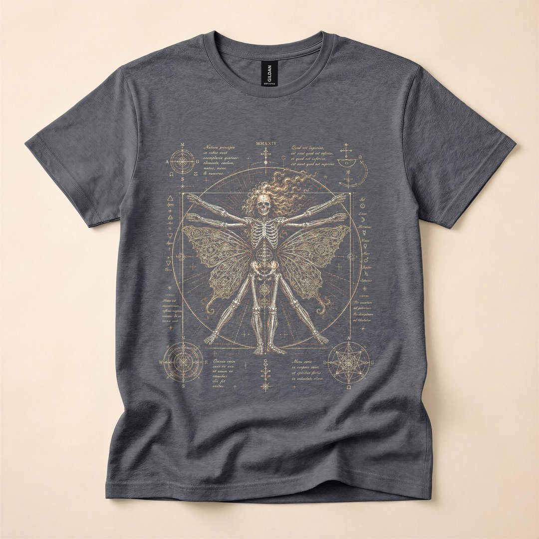 Gothic Skeleton Moth and Fairy Occult Art T-Shirt - photo 4