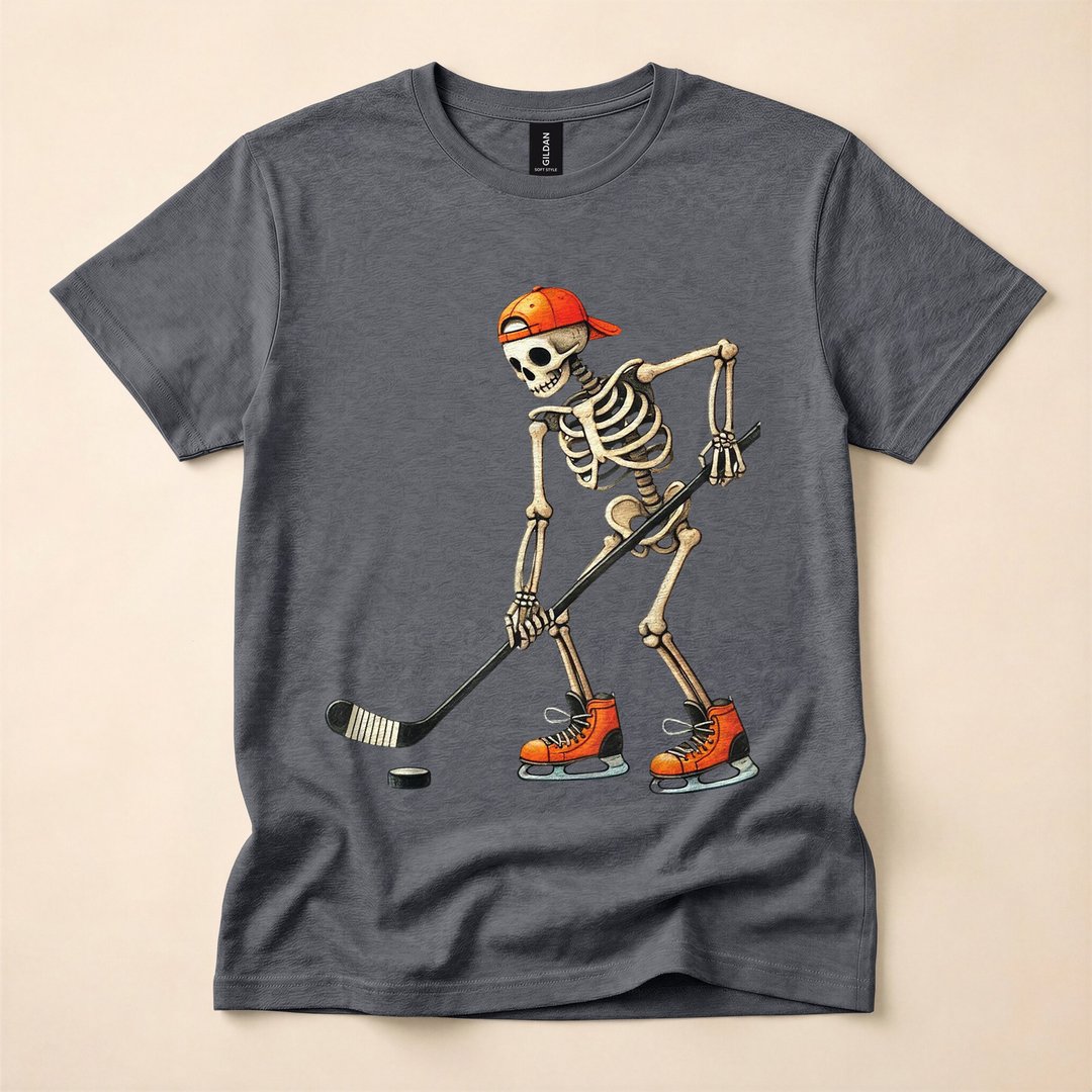 Skeleton Playing Ice Hockey Halloween Costume T-Shirt - photo 4