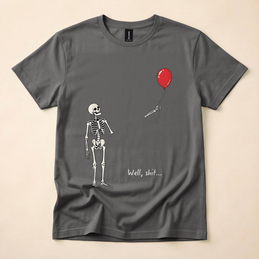 Well Skeleton Losing Its Balloon Gothic Halloween T-Shirt - photo 5