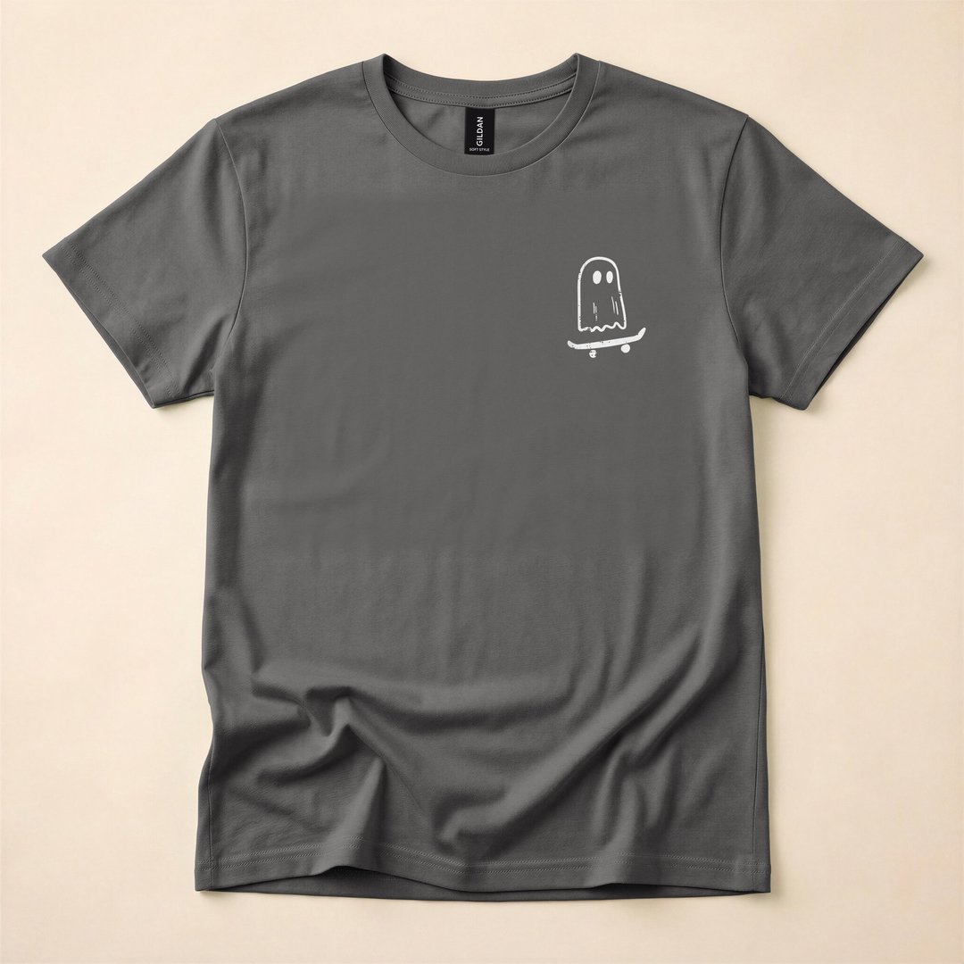 Ghost on a Skateboard Funny Retro Halloween T-Shirt - photo 5
