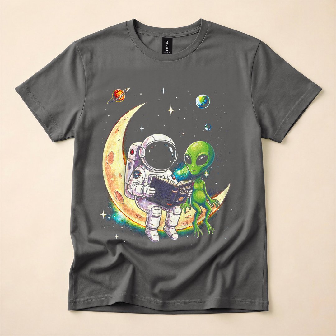 Astronaut Reading a Bedtime Story to an Alien T-Shirt - photo 5